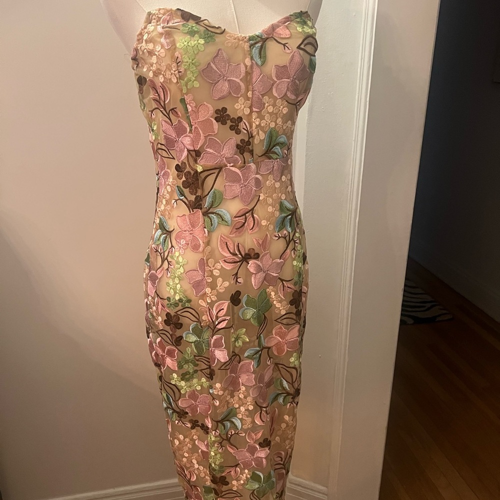 Fashion Nova Pink and Green Midi Dress